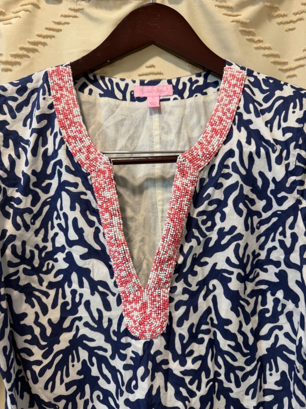 Lilly Pulitzer Cover Up M Beaded Coral Print Cotton Beach Resort Summer - Picture 4 of 12